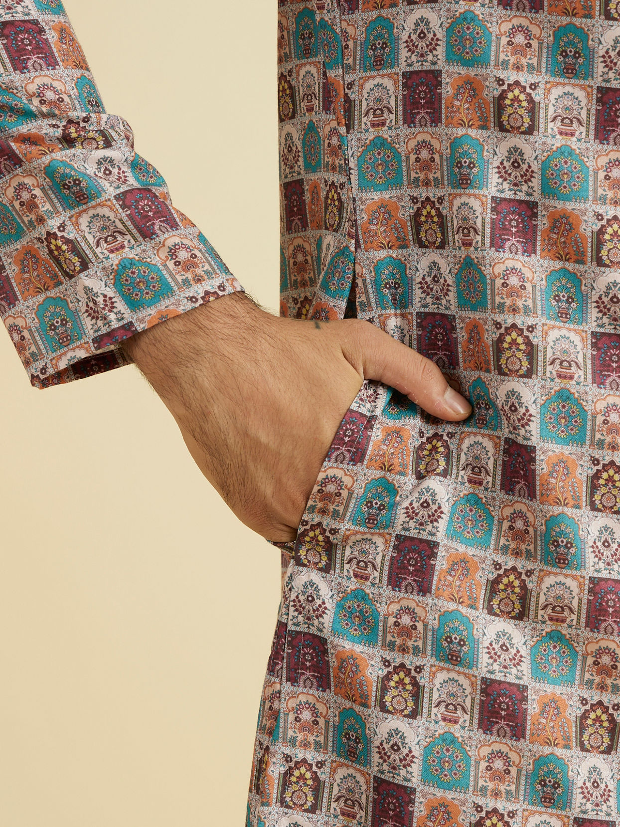 Manyavar Men Beige Elegance Kurta Pajama