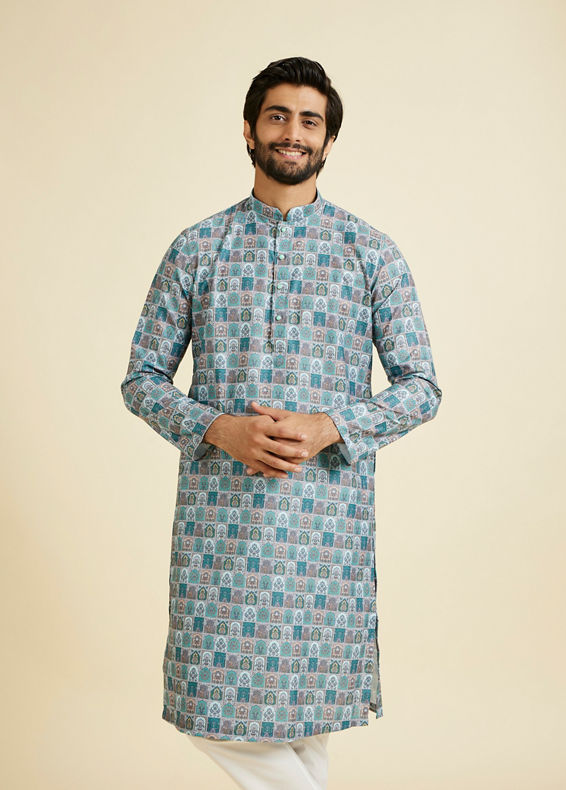 Manyavar Men Teal Green Festive Kurta Pajama