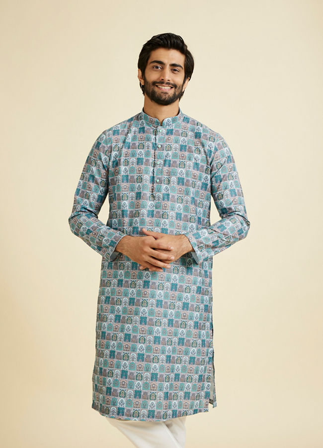 Manyavar Men Teal Green Festive Kurta Pajama