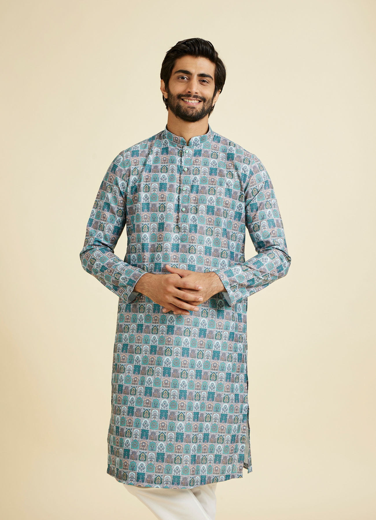 Manyavar Men Teal Green Festive Kurta Pajama