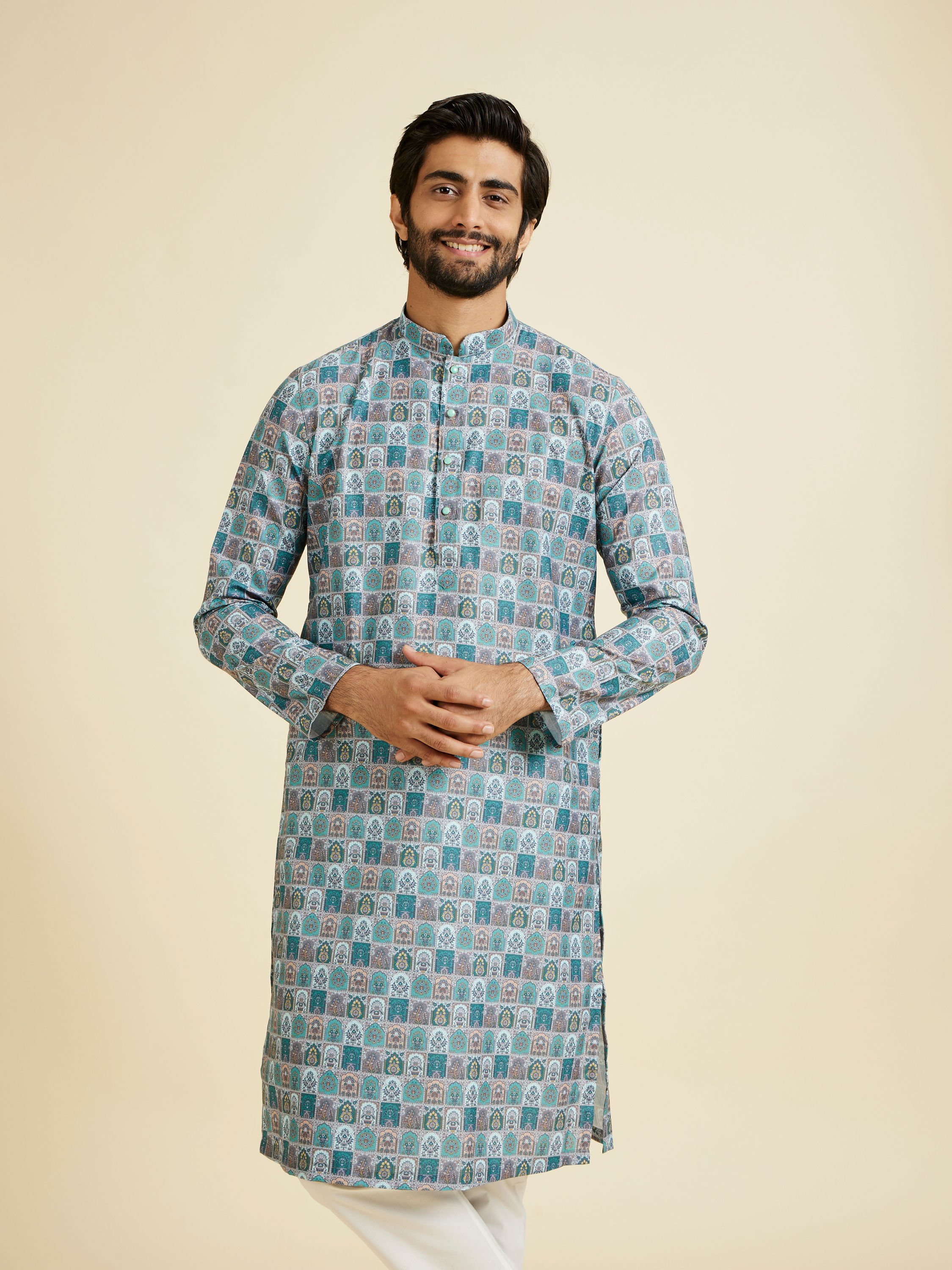 Manyavar Men Teal Green Festive Kurta Pajama