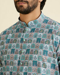 Manyavar Men Teal Green Festive Kurta Pajama