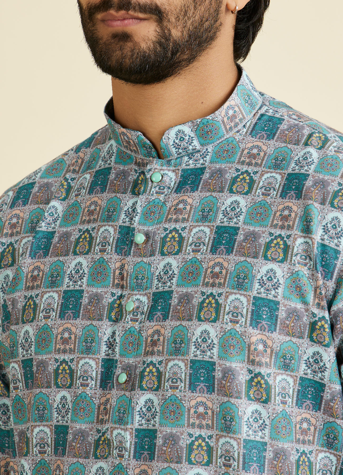 Manyavar Men Teal Green Festive Kurta Pajama