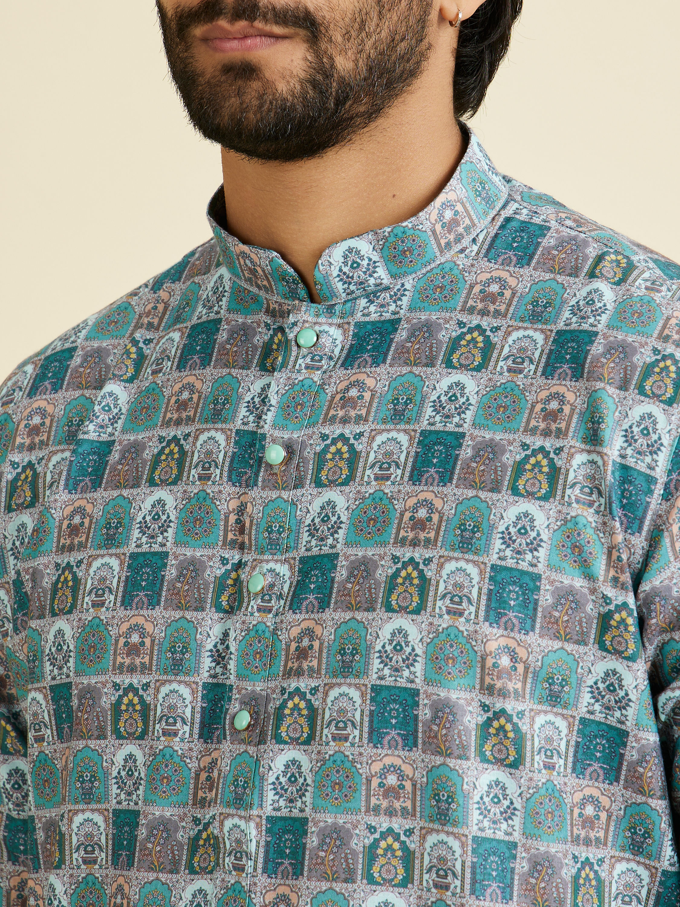 Manyavar Men Teal Green Festive Kurta Pajama