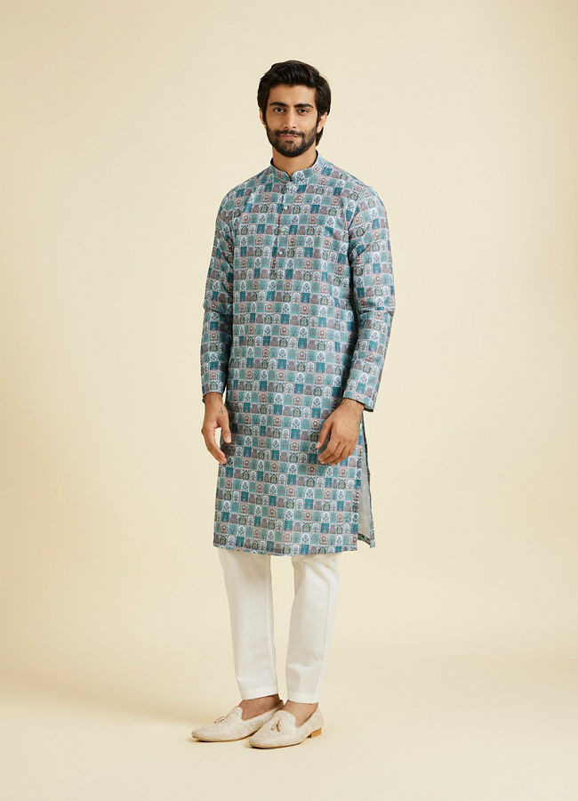 Manyavar Men Teal Green Festive Kurta Pajama