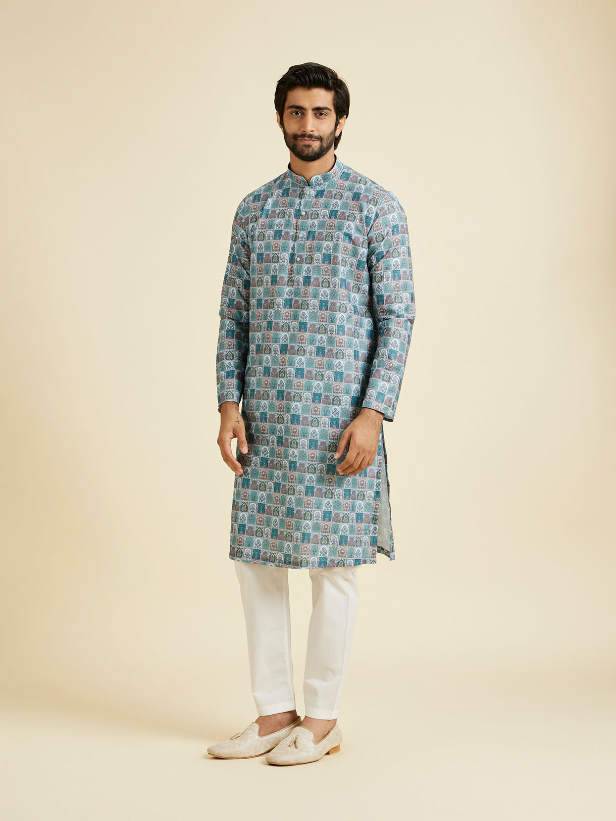 Manyavar Men Teal Green Festive Kurta Pajama