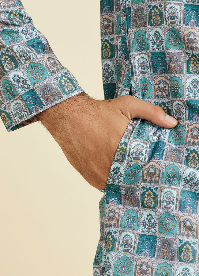 Manyavar Men Teal Green Festive Kurta Pajama