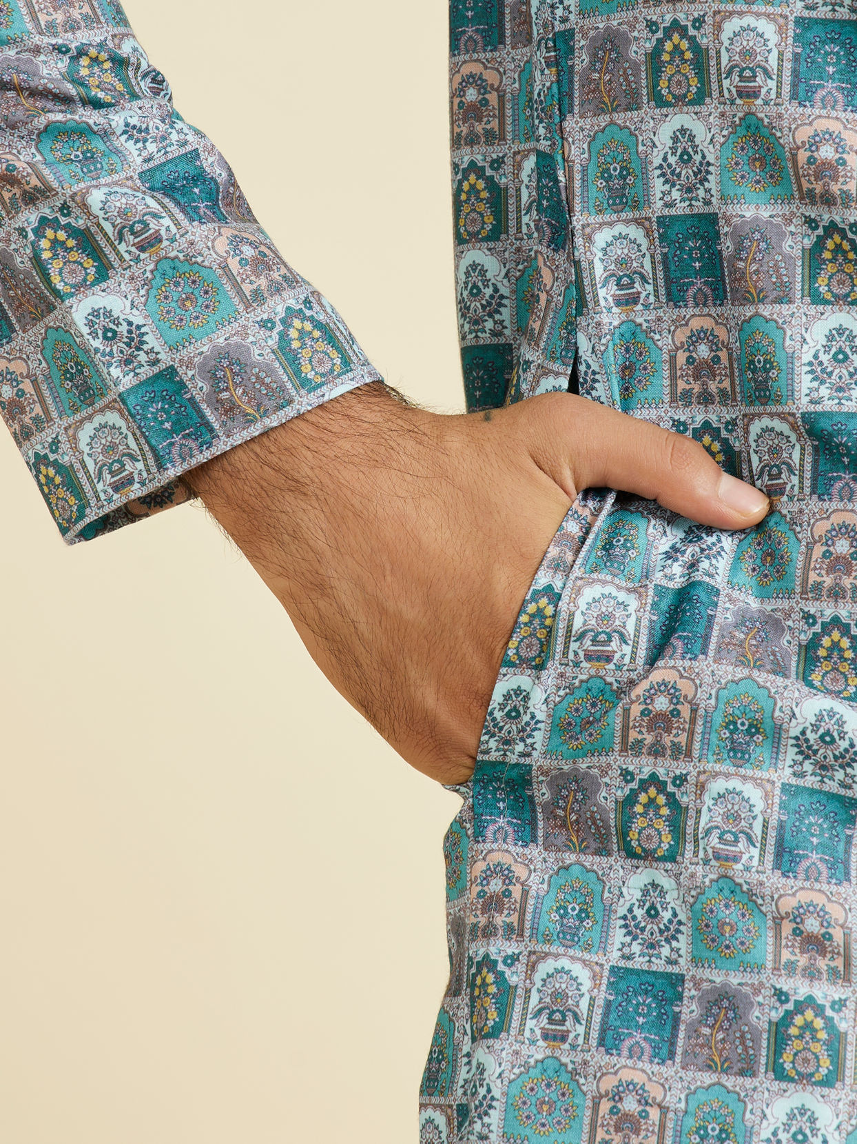 Manyavar Men Teal Green Festive Kurta Pajama