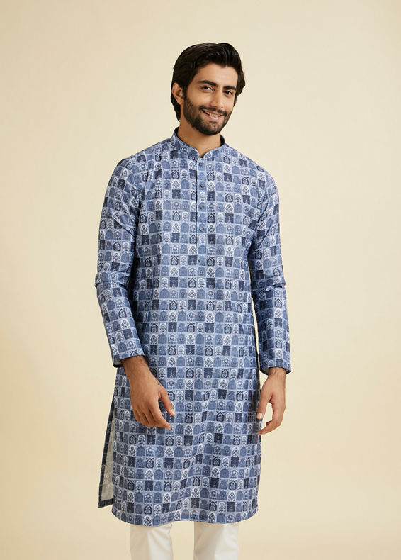 Manyavar Men Greyish Blue Festive Kurta Pajama