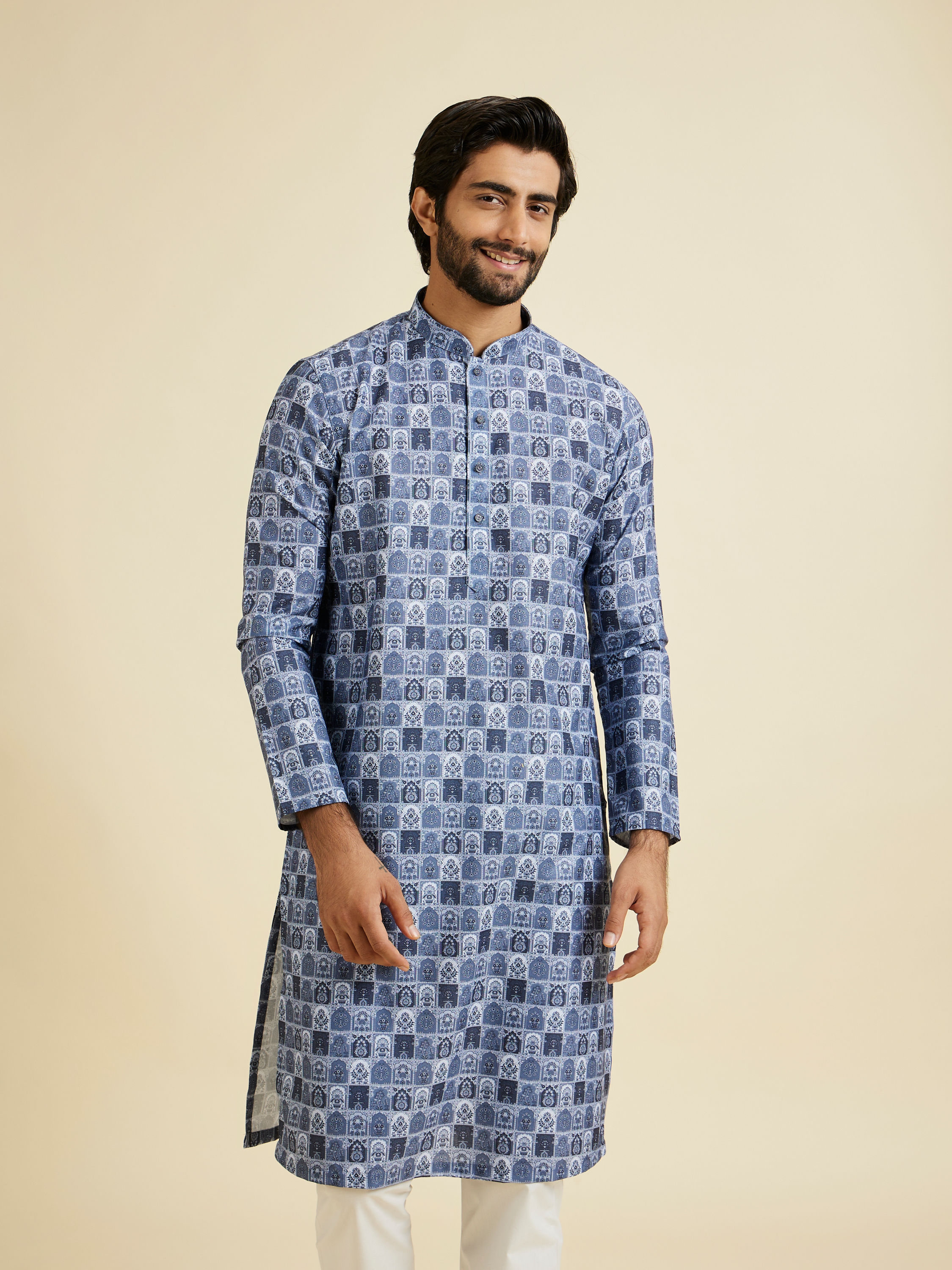 Manyavar Men Greyish Blue Festive Kurta Pajama