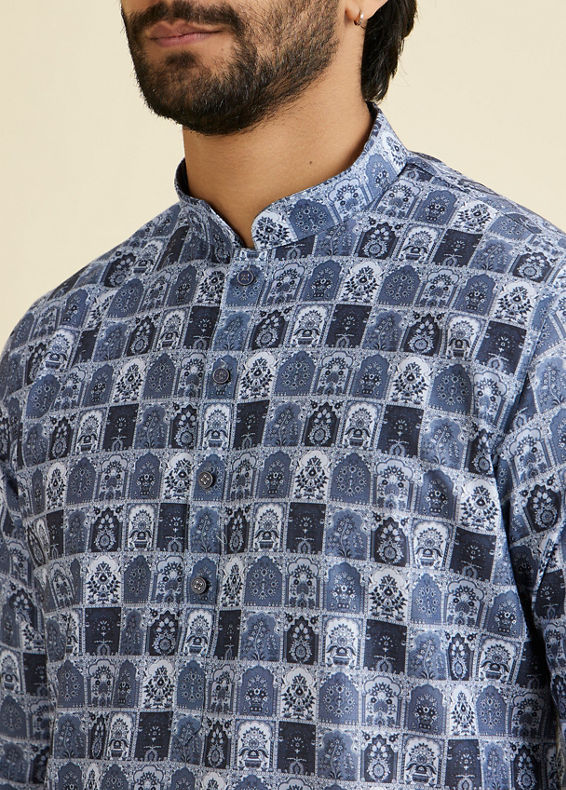 Manyavar Men Greyish Blue Festive Kurta Pajama