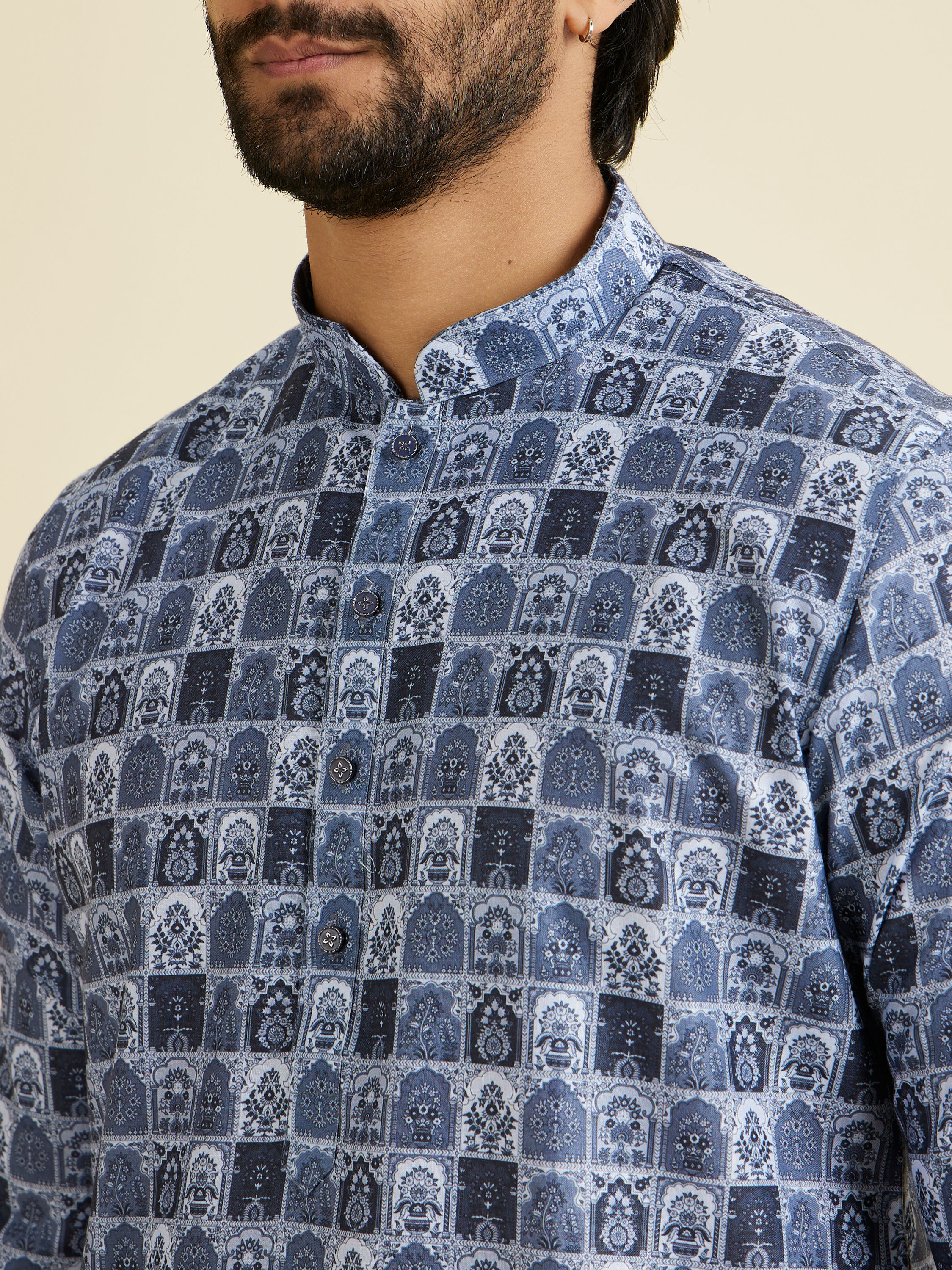 Manyavar Men Greyish Blue Festive Kurta Pajama