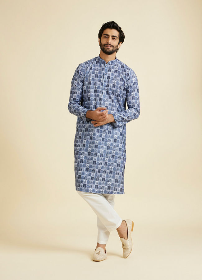 Manyavar Men Greyish Blue Festive Kurta Pajama