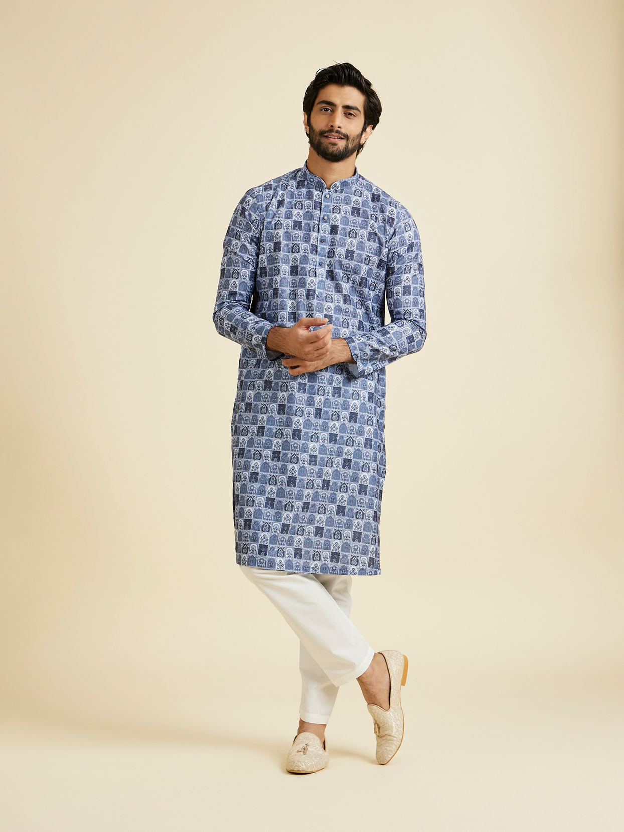 Manyavar Men Greyish Blue Festive Kurta Pajama