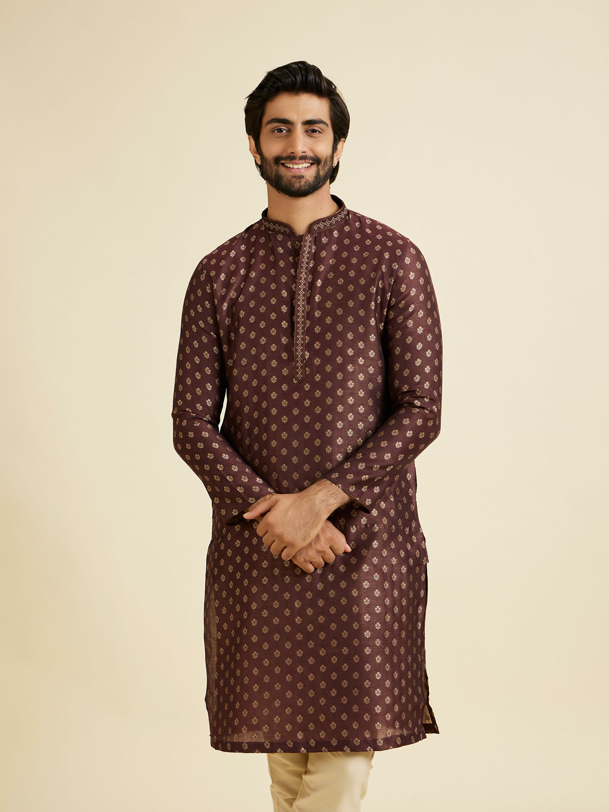 Manyavar Men Elegant Brown Kurta Pyjama