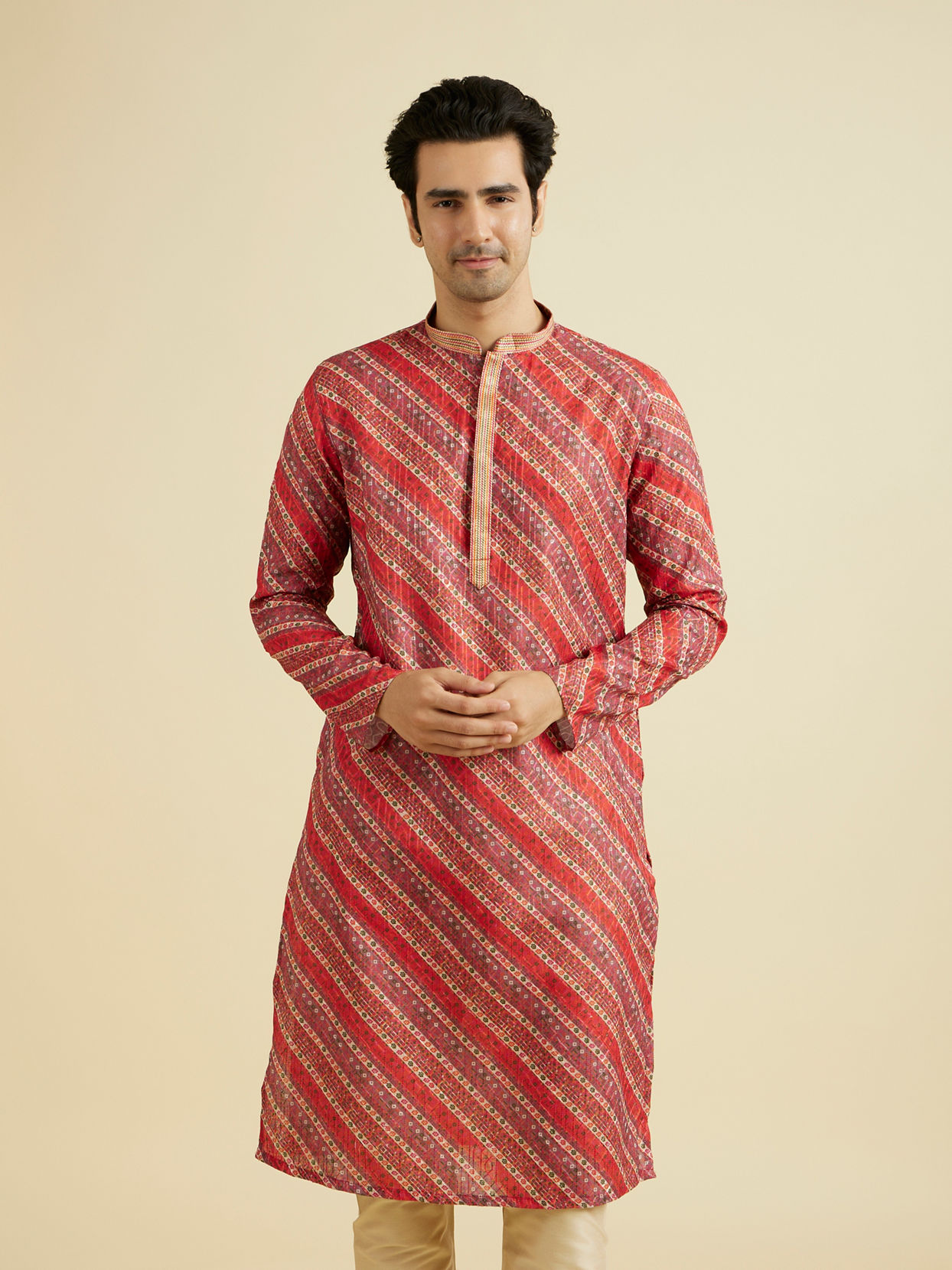 Manyavar Men Orange Sunset Splendor Kurta Pajama
