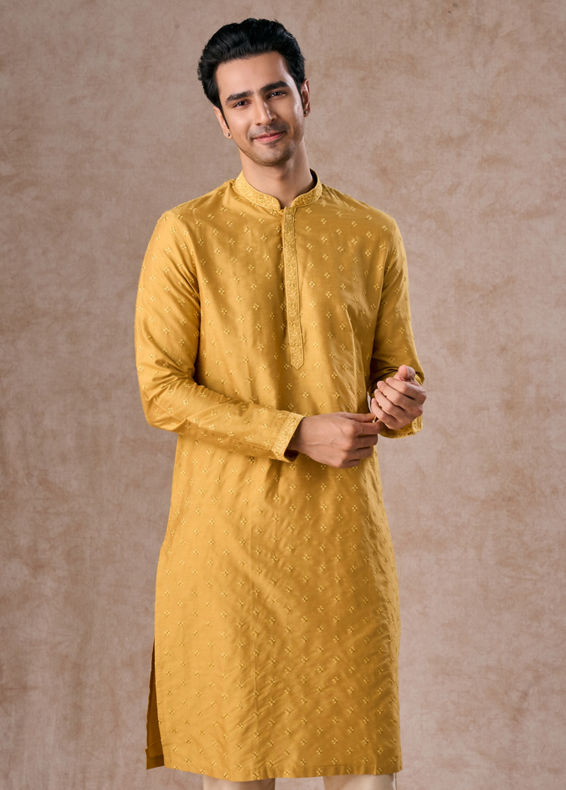 Manyavar Men Sunset Mustard Elegance Kurta Pajama