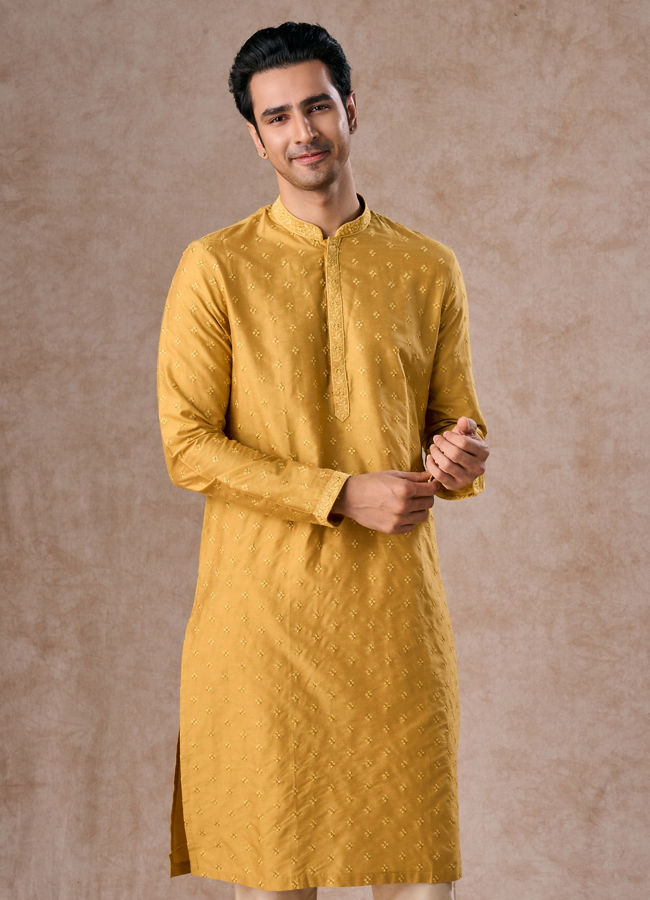 Manyavar Men Sunset Mustard Elegance Kurta Pajama