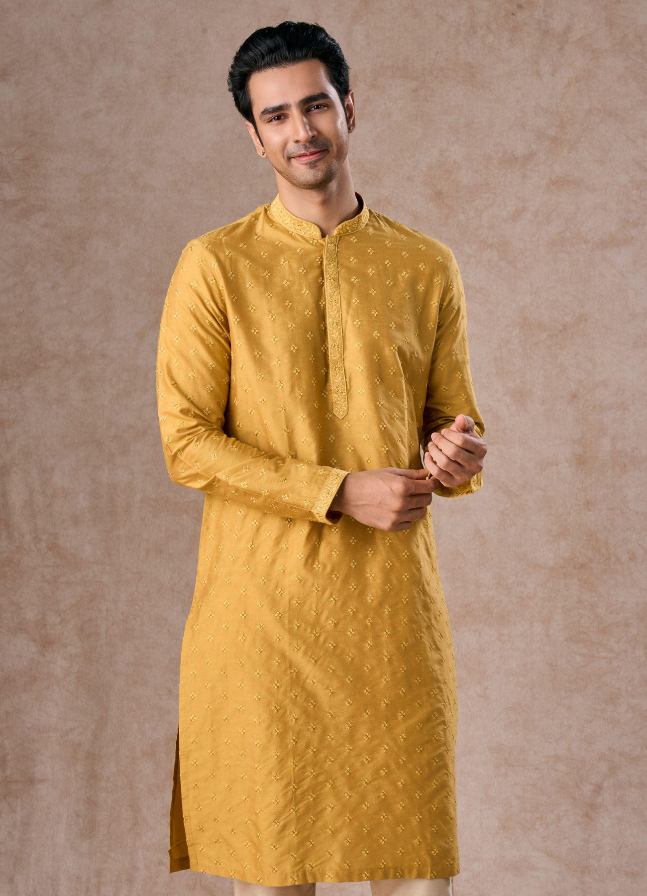 Manyavar Men Sunset Mustard Elegance Kurta Pajama
