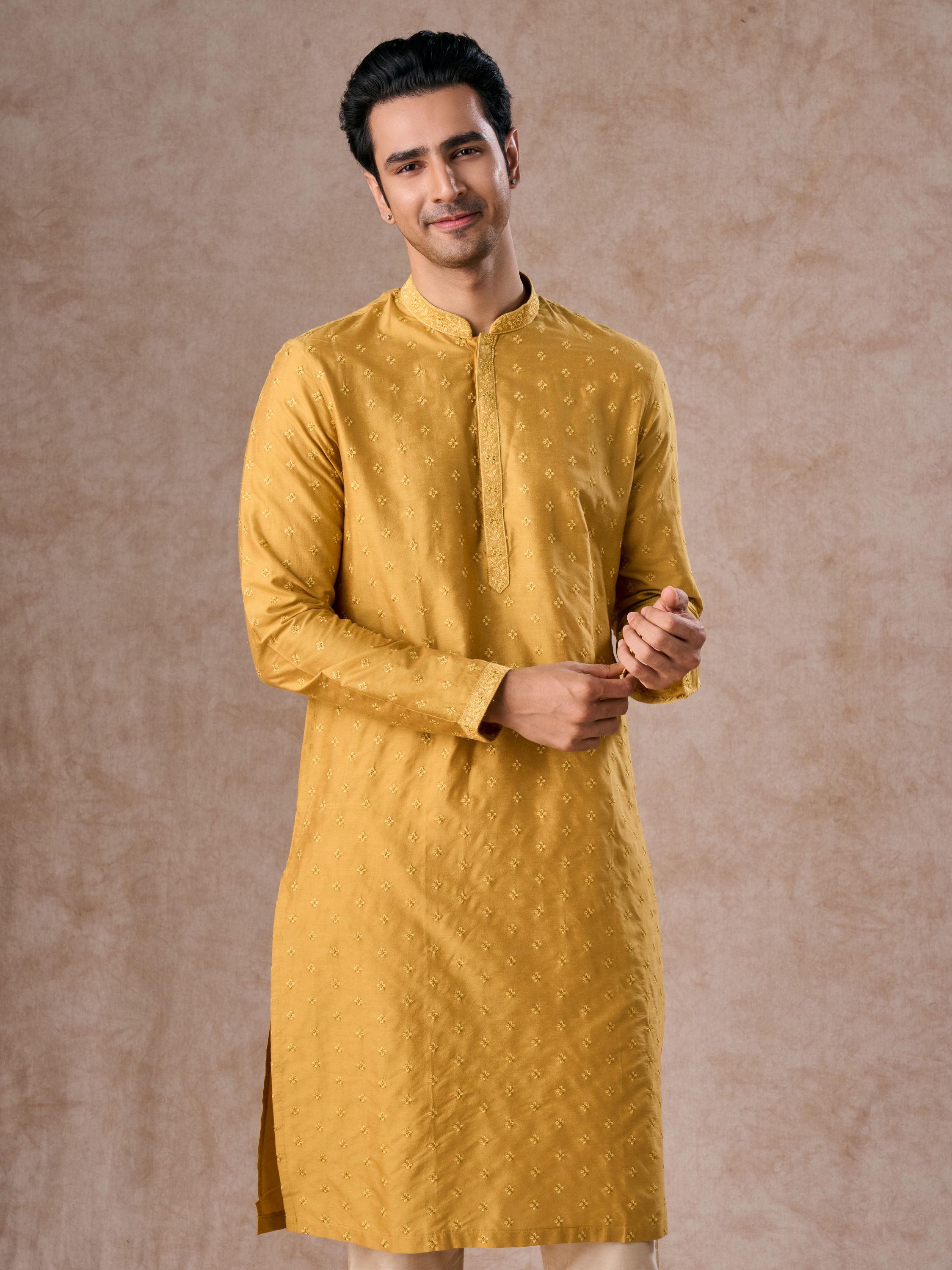 Manyavar Men Sunset Mustard Elegance Kurta Pajama