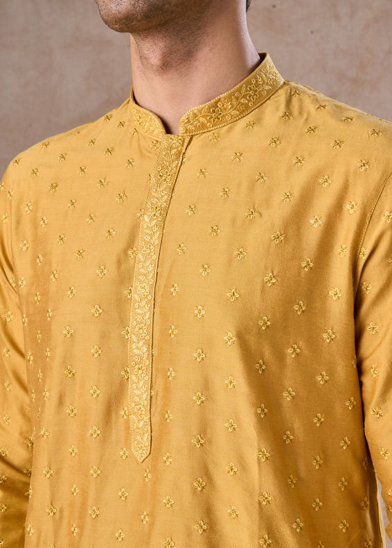 Manyavar Men Sunset Mustard Elegance Kurta Pajama