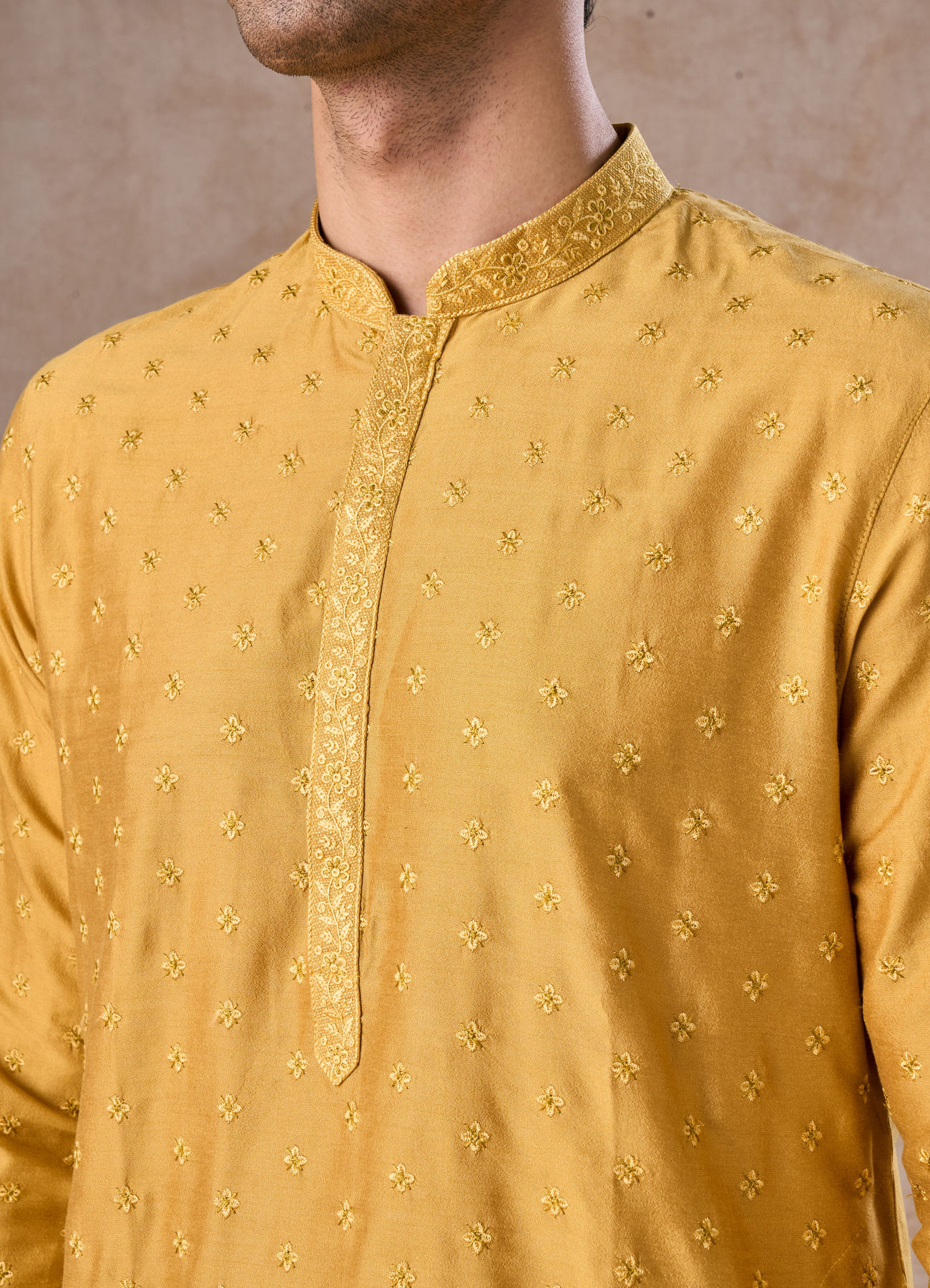 Manyavar Men Sunset Mustard Elegance Kurta Pajama