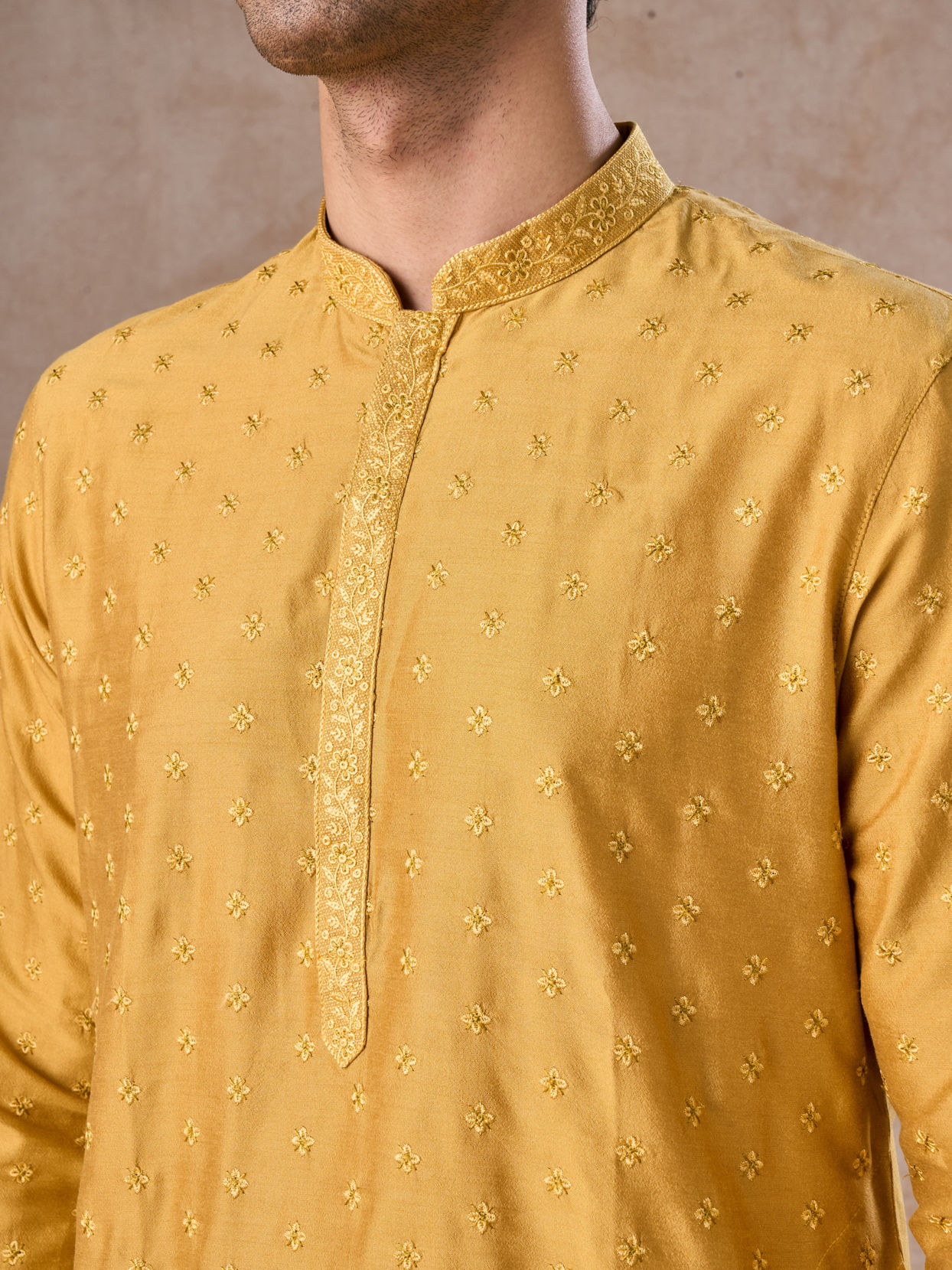 Manyavar Men Sunset Mustard Elegance Kurta Pajama