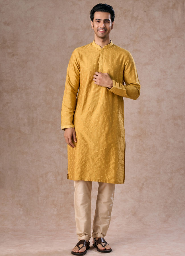 Manyavar Men Sunset Mustard Elegance Kurta Pajama