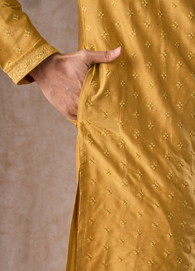 Manyavar Men Sunset Mustard Elegance Kurta Pajama