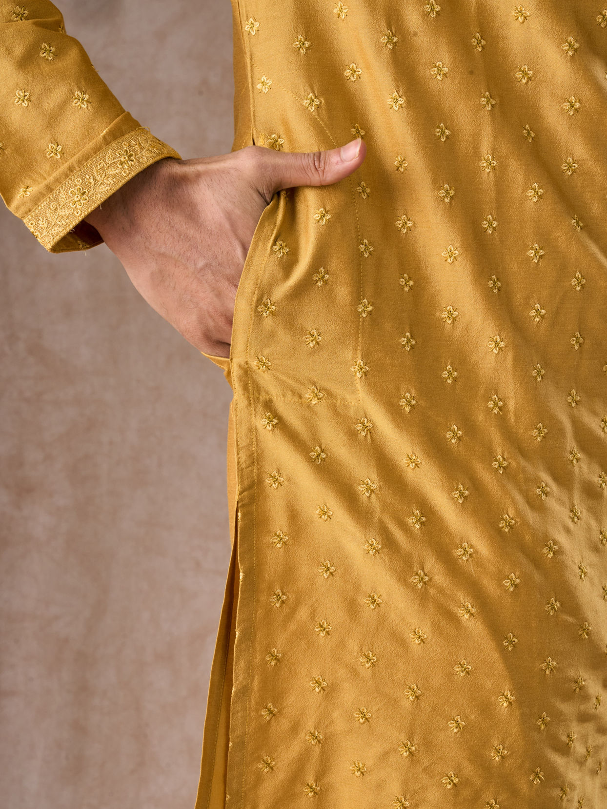 Manyavar Men Sunset Mustard Elegance Kurta Pajama