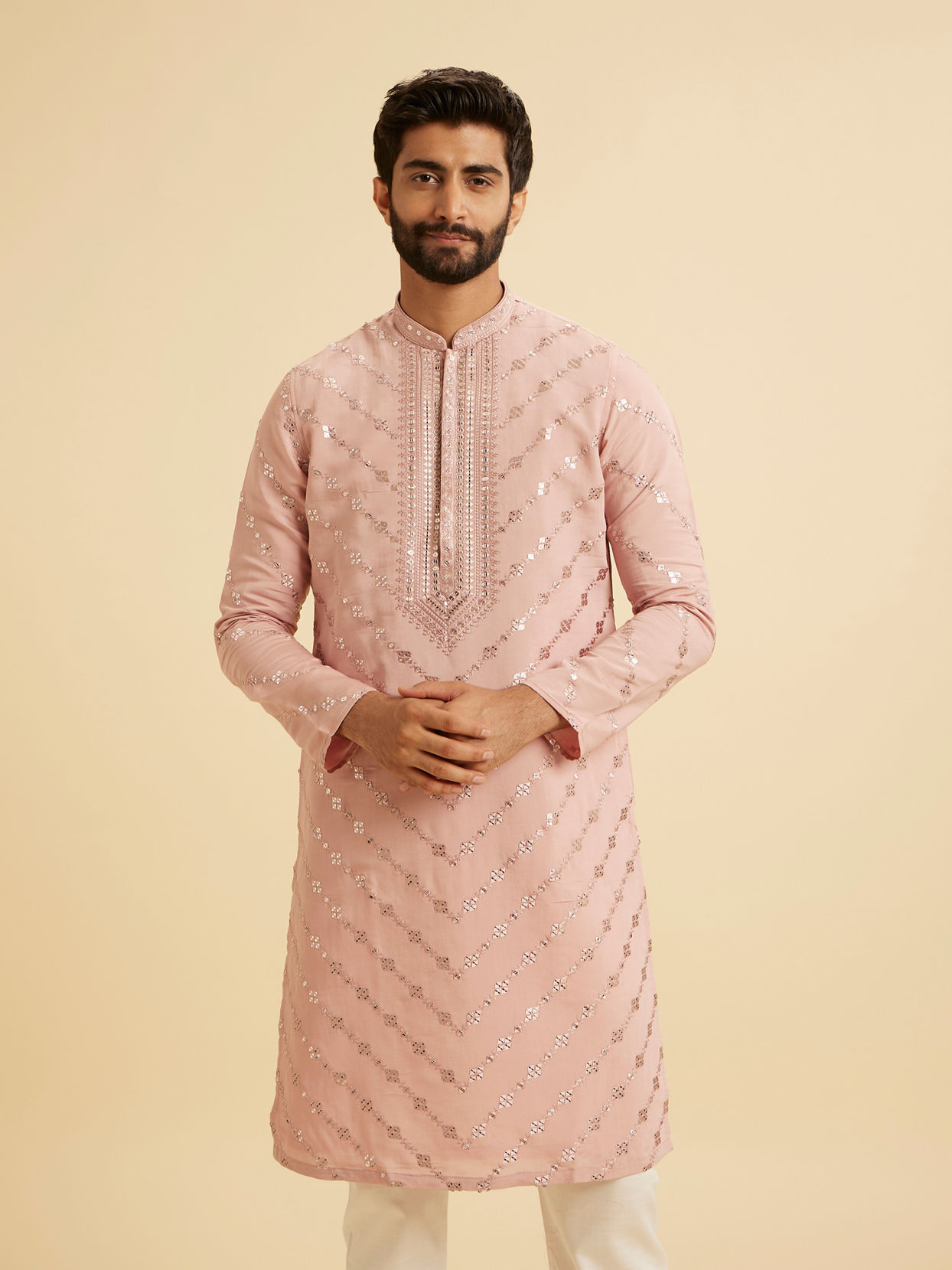 Manyavar Men Dusty Pink Regal Kurta Pajama