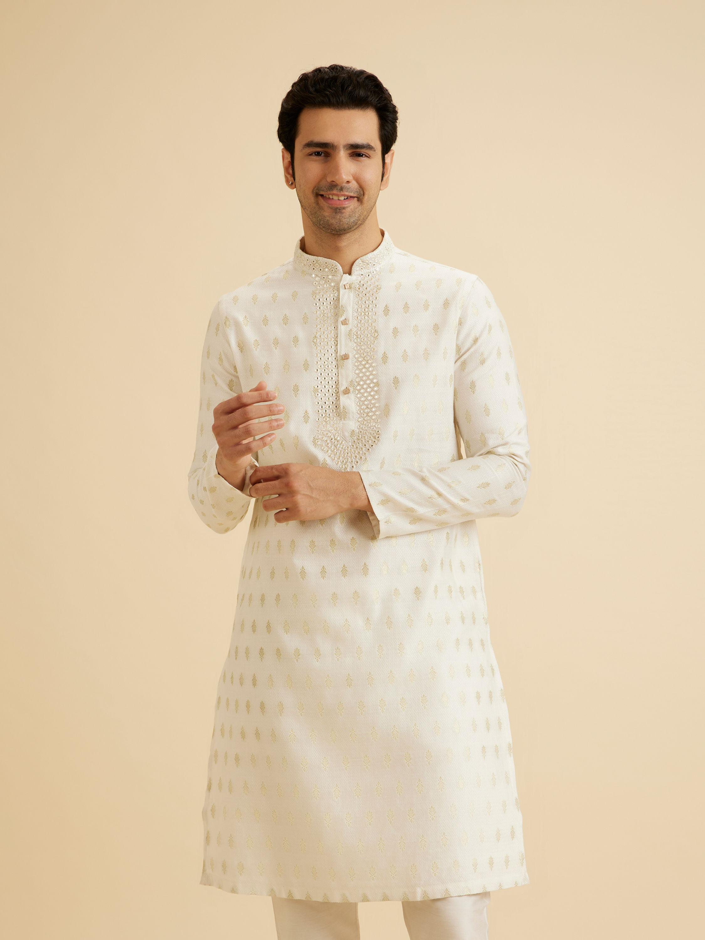 Manyavar Men Cream Elegance Kurta Pajama