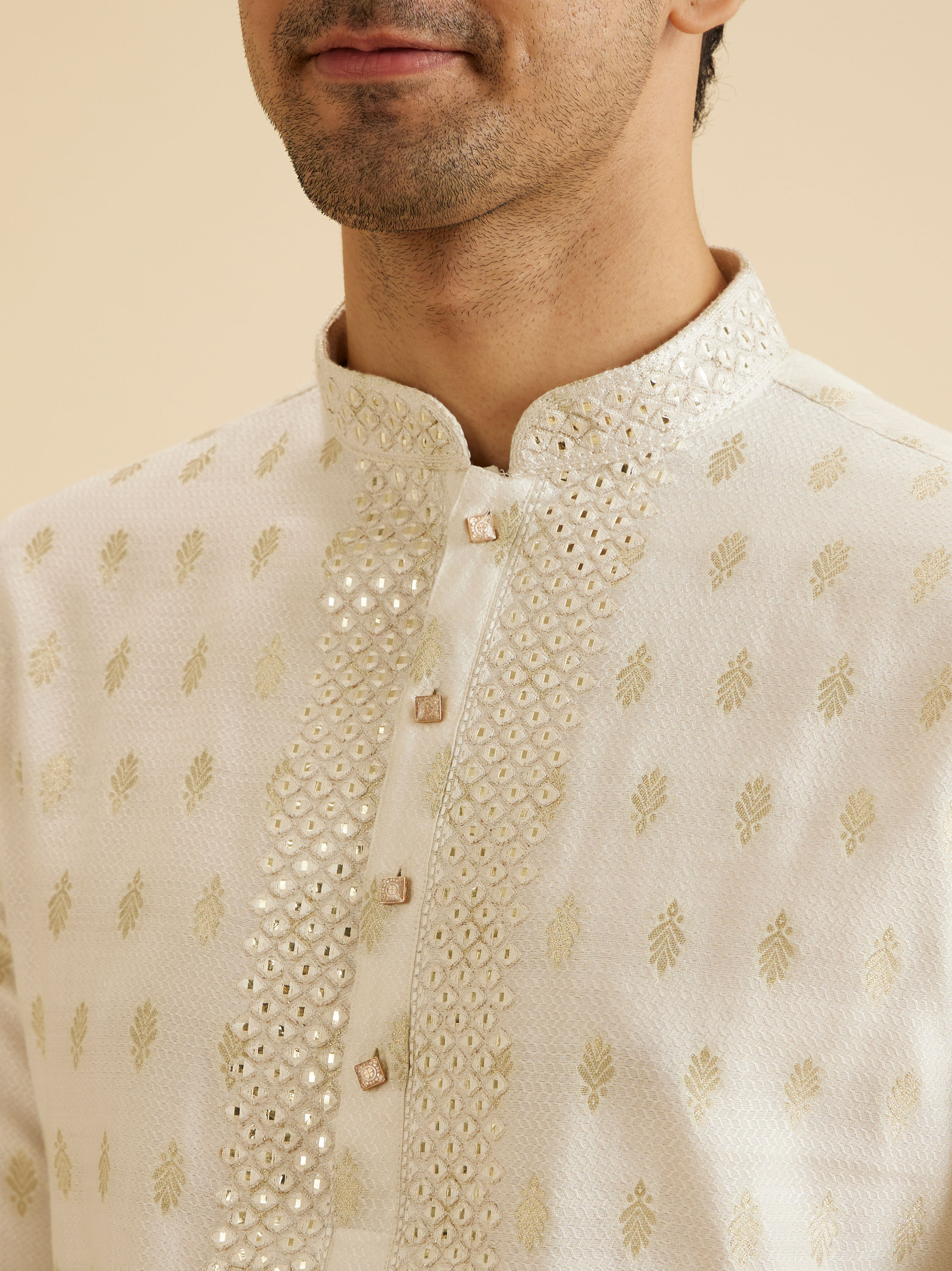 Manyavar Men Cream Elegance Kurta Pajama