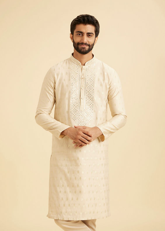 Manyavar Men Beige Elegance Kurta Pajama