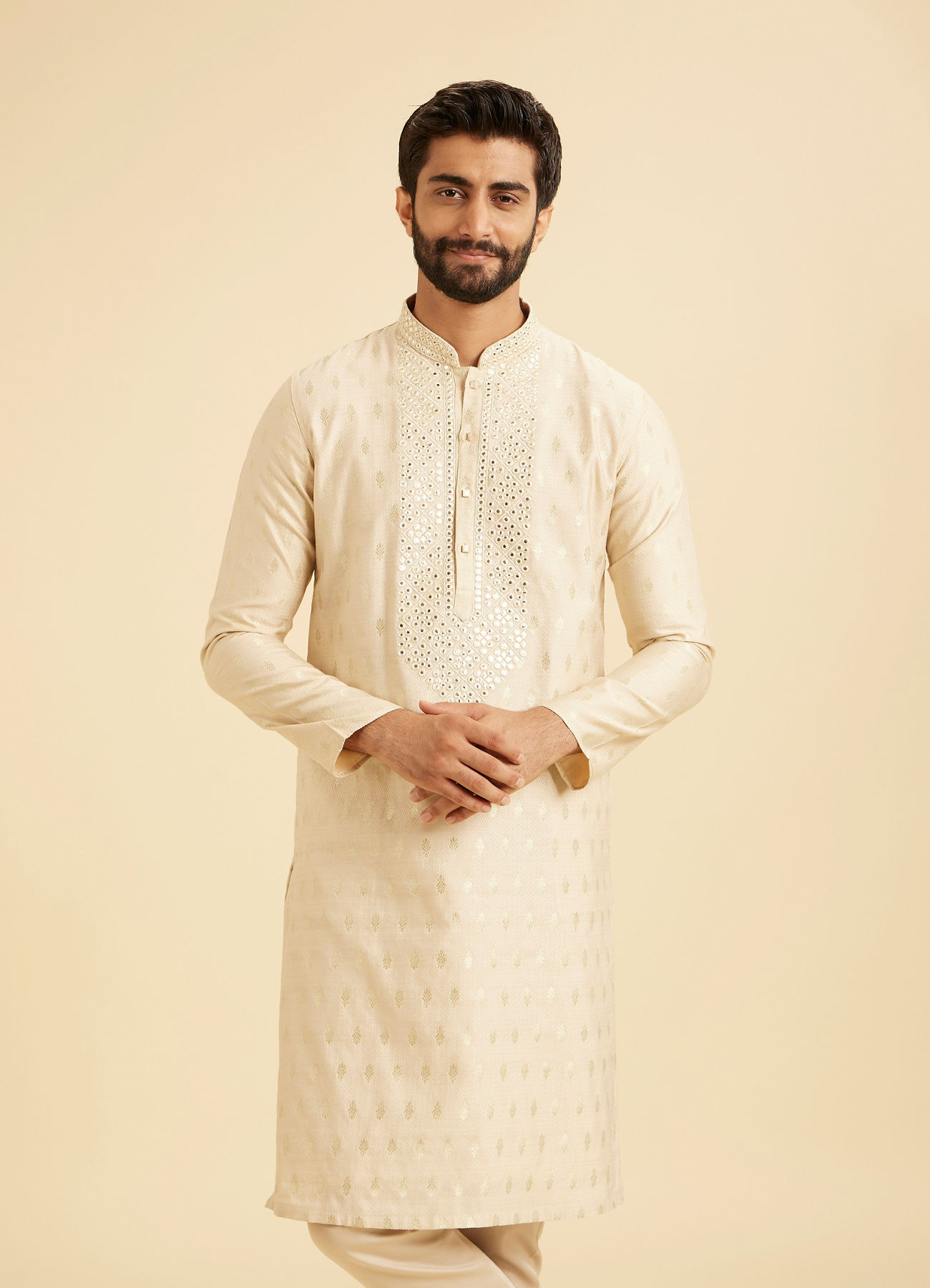 Manyavar Men Beige Elegance Kurta Pajama