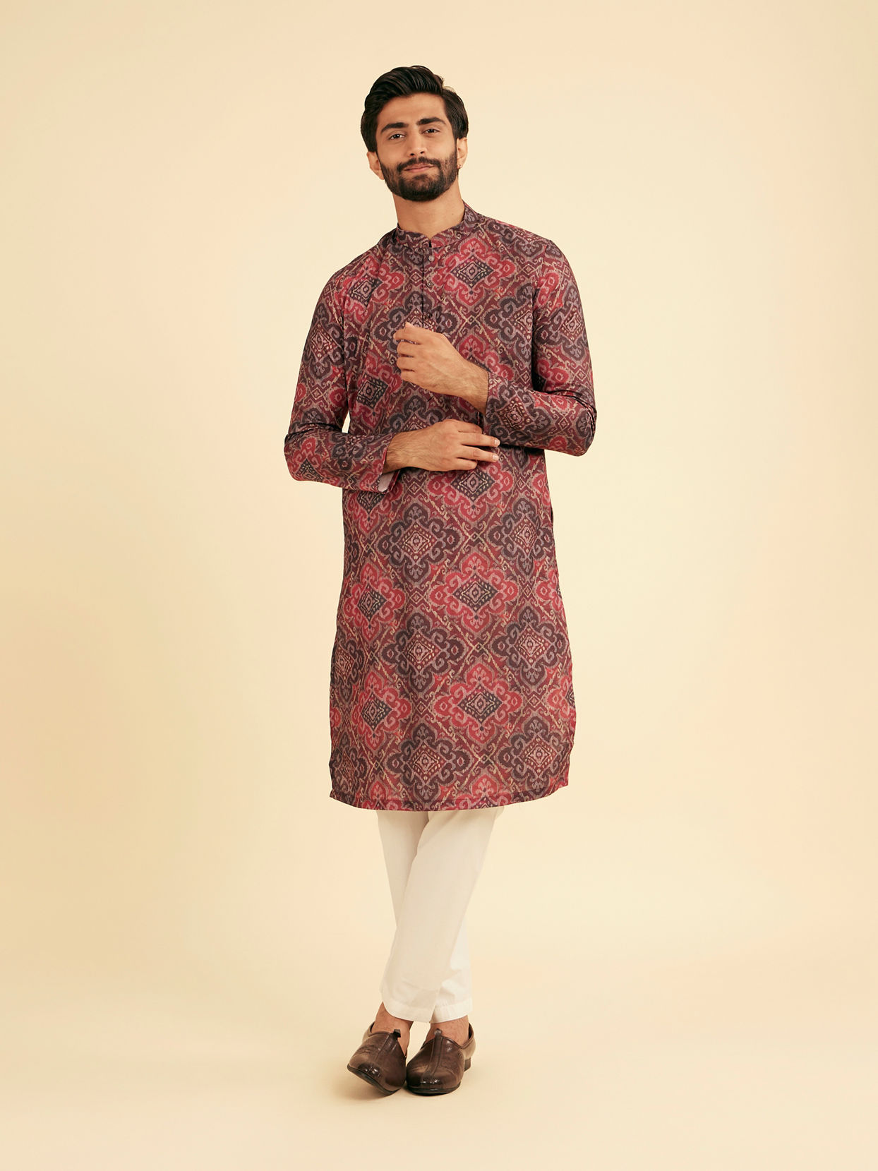 Manyavar Men Maroon Majesty Kurta Pajama