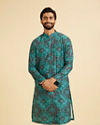Manyavar Men Turquoise Blue Lustrous Kurta Pajama