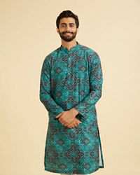 Manyavar Men Turquoise Blue Lustrous Kurta Pajama