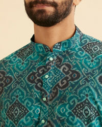 Manyavar Men Turquoise Blue Lustrous Kurta Pajama