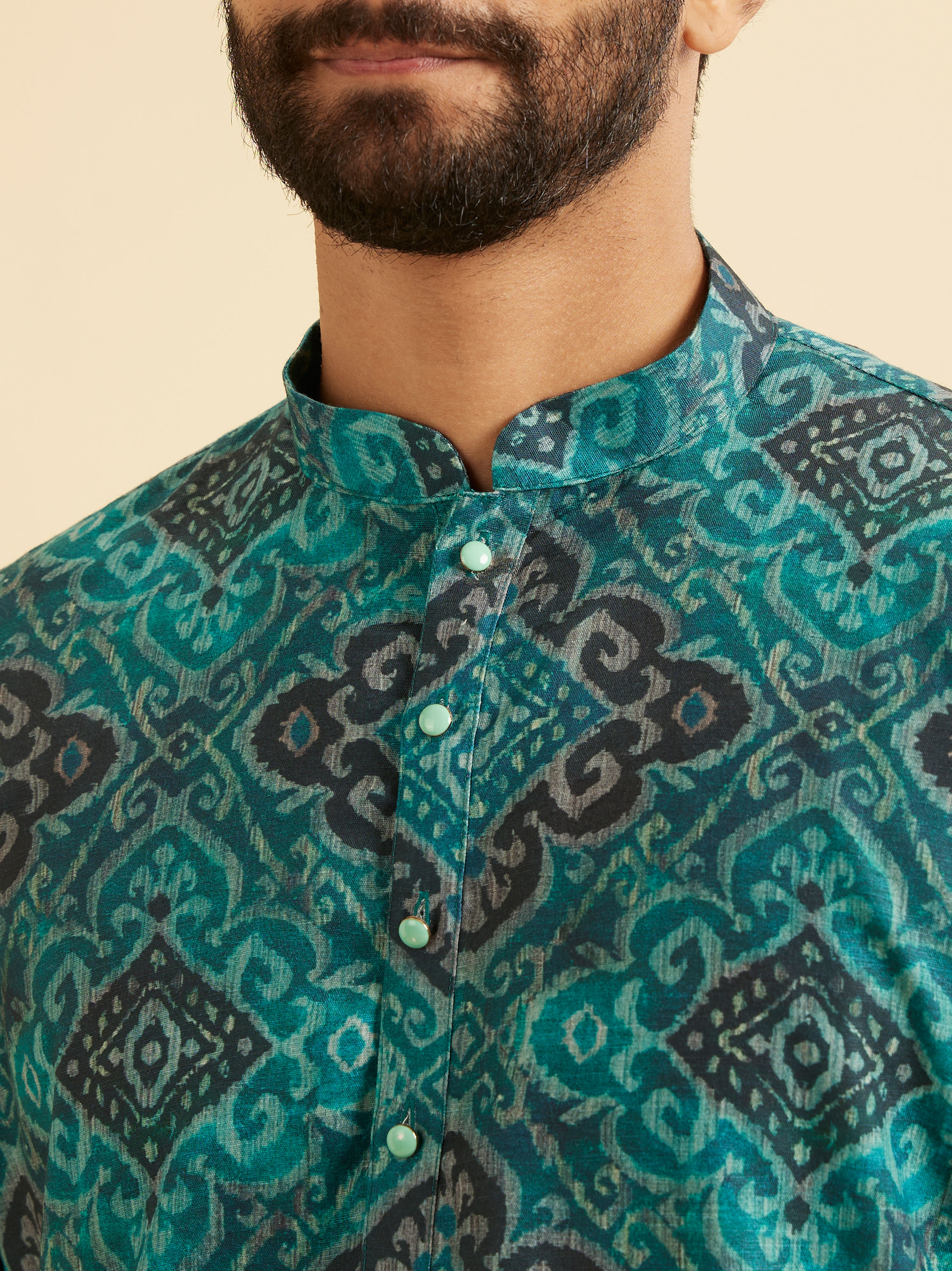 Manyavar Men Turquoise Blue Lustrous Kurta Pajama