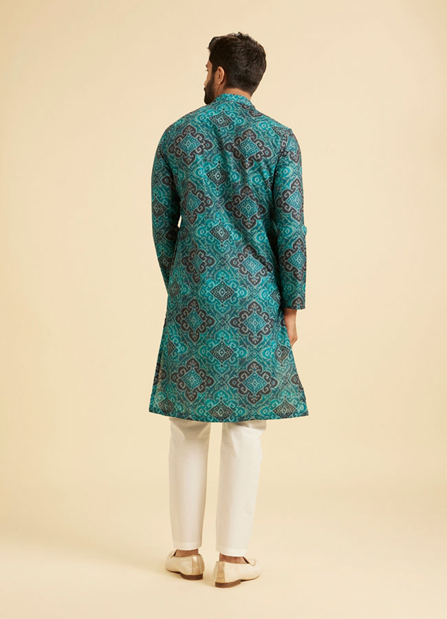Manyavar Men Turquoise Blue Lustrous Kurta Pajama