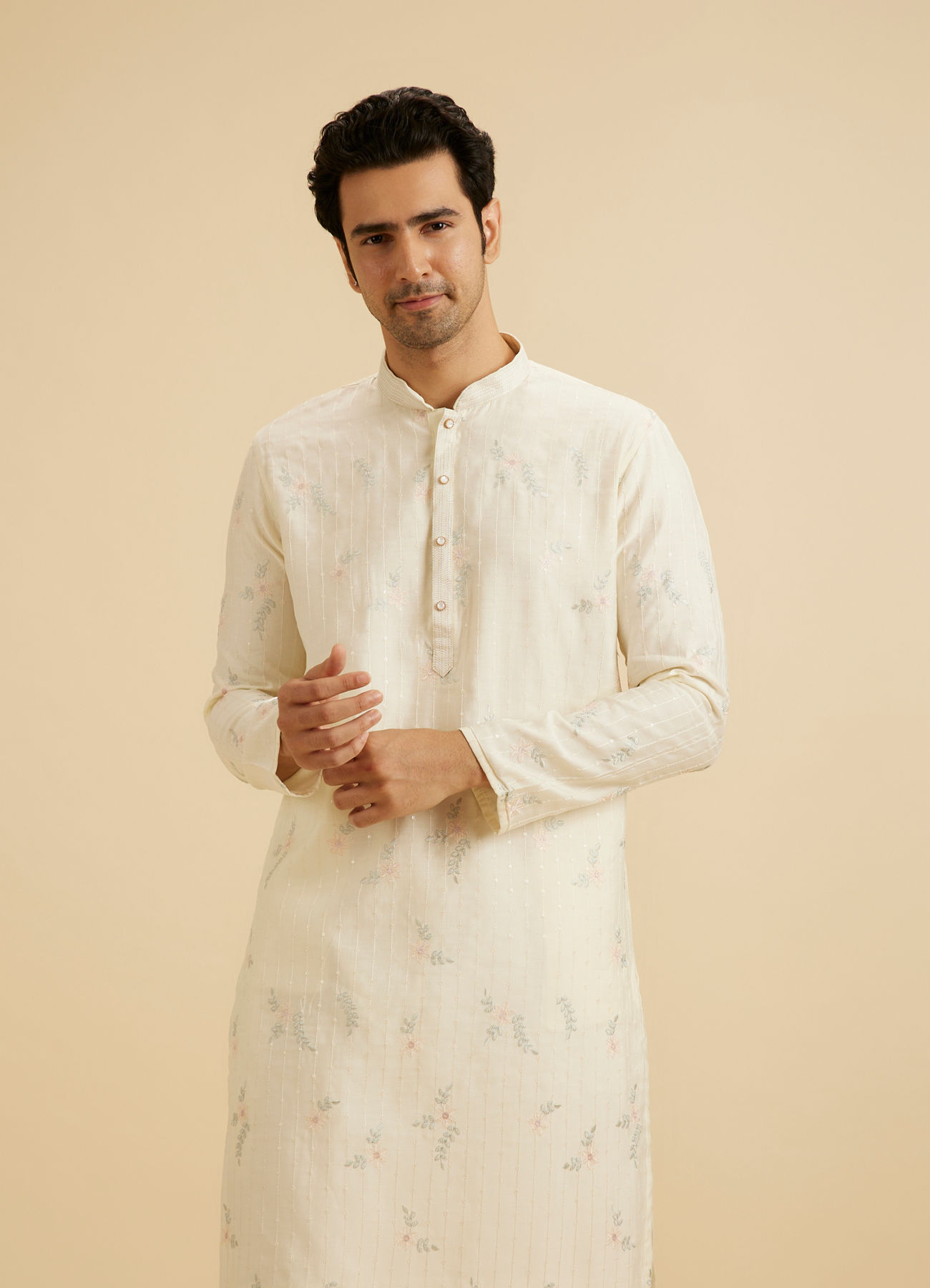 Manyavar Men Graceful Warm White Kurta Pajama
