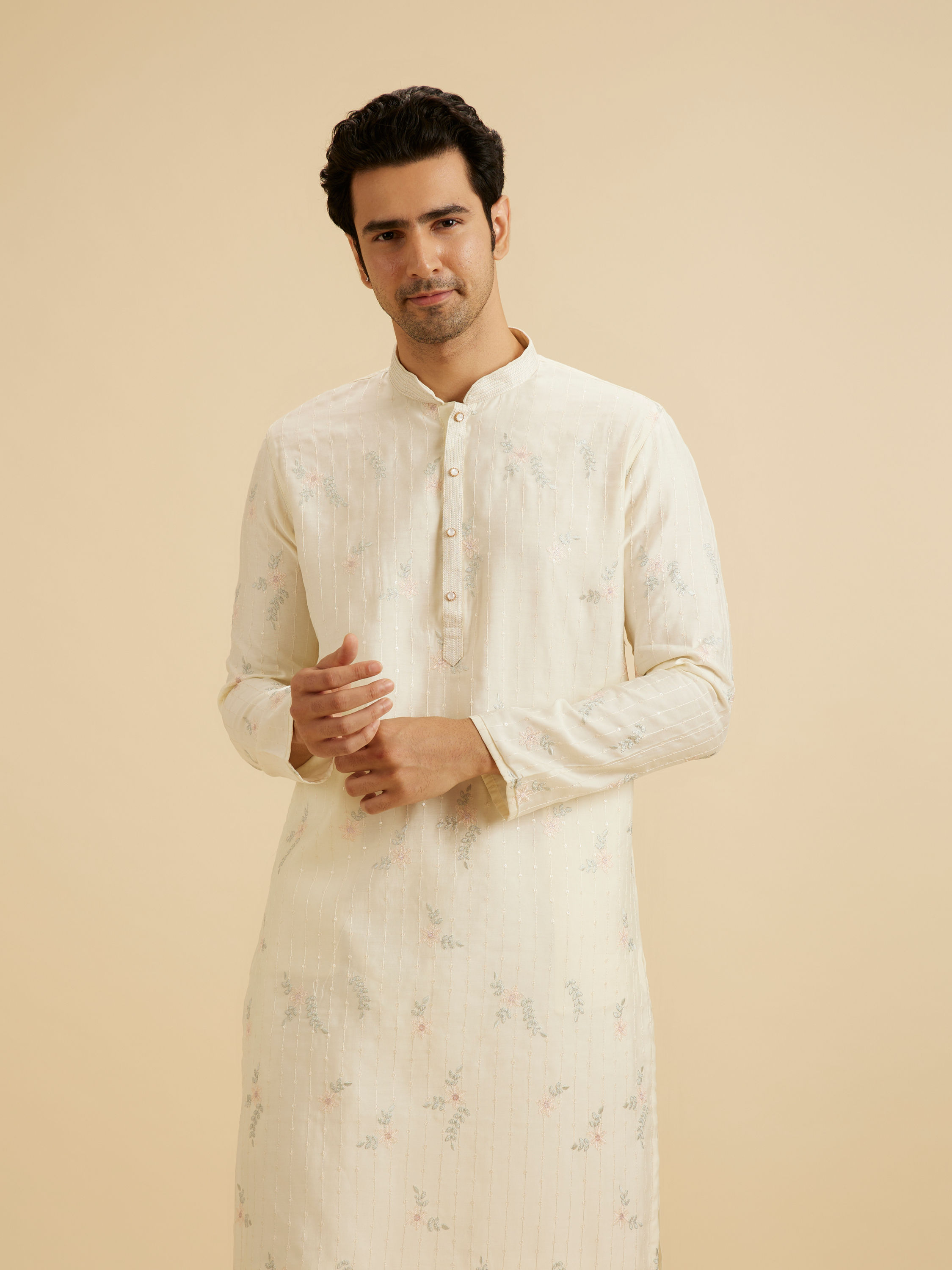 Manyavar Men Graceful Warm White Kurta Pajama