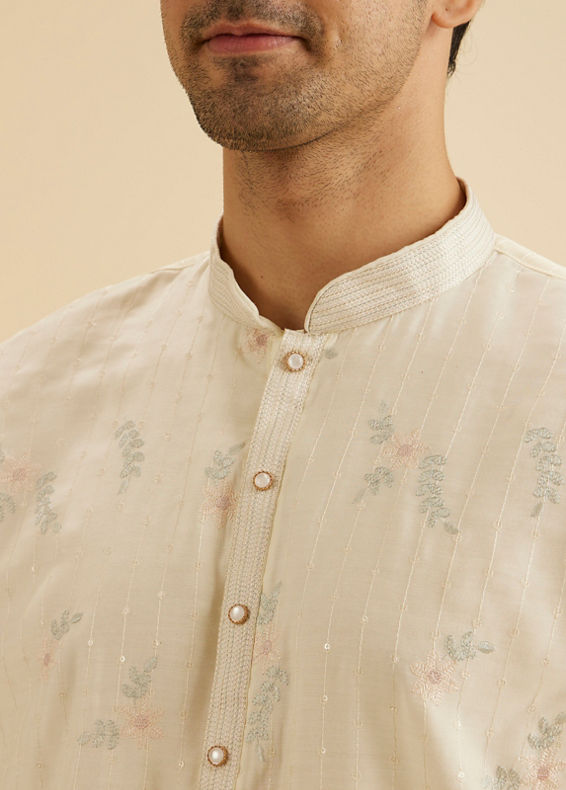 Manyavar Men Graceful Warm White Kurta Pajama