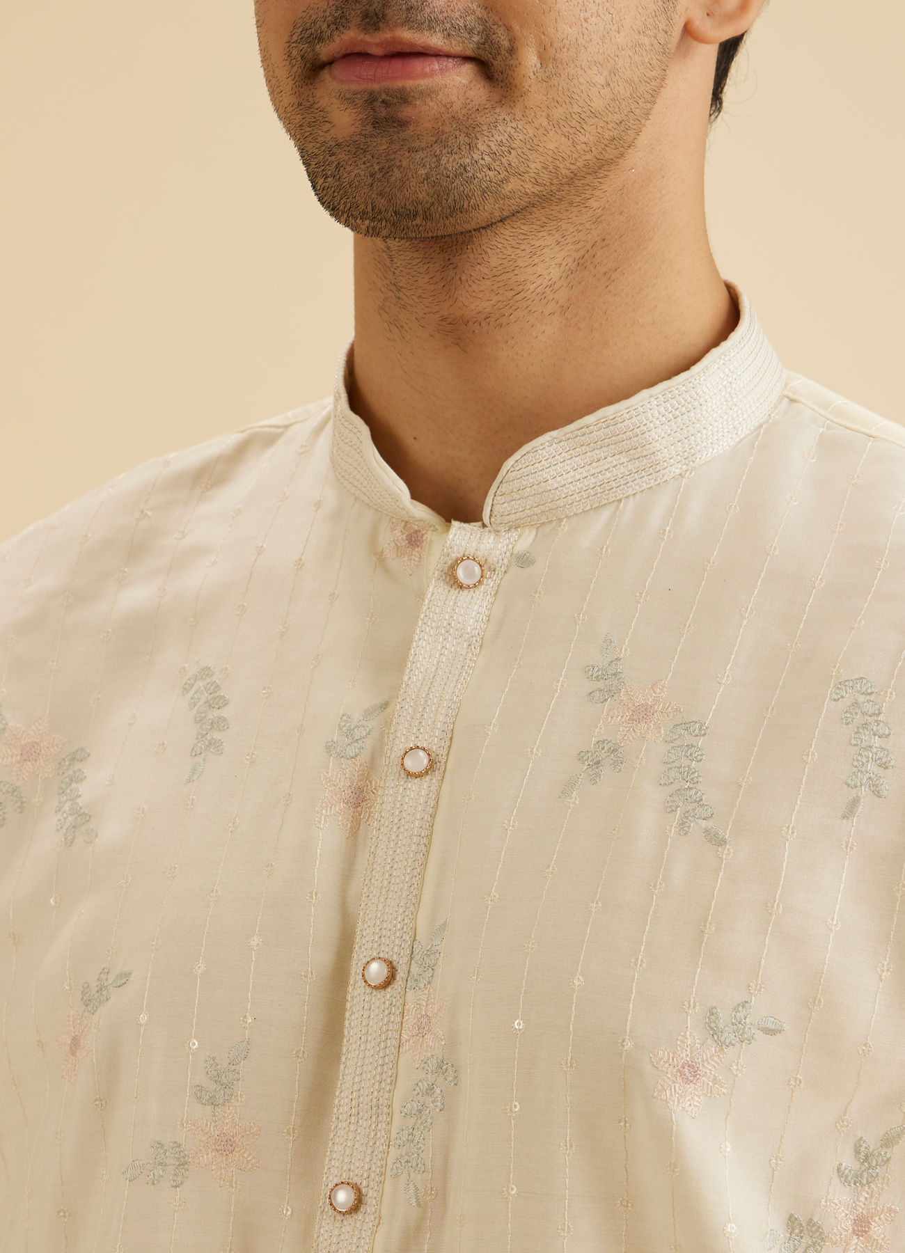 Manyavar Men Graceful Warm White Kurta Pajama