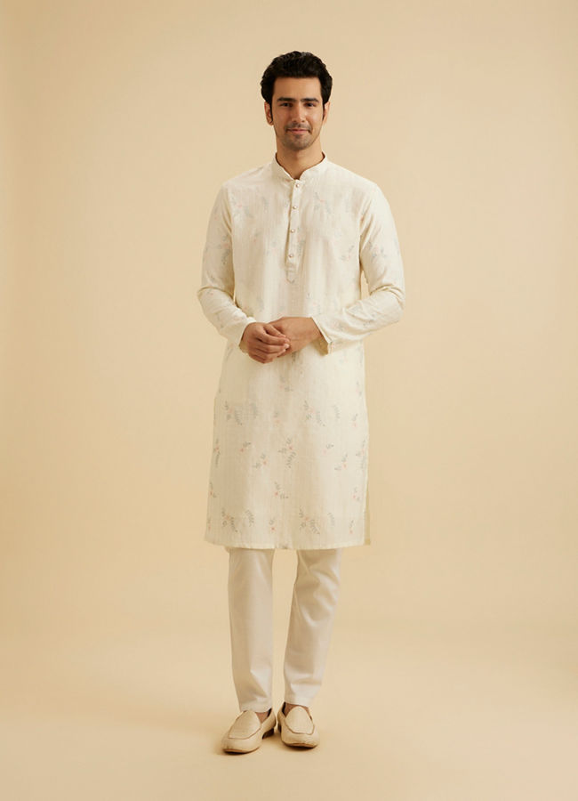 Manyavar Men Graceful Warm White Kurta Pajama