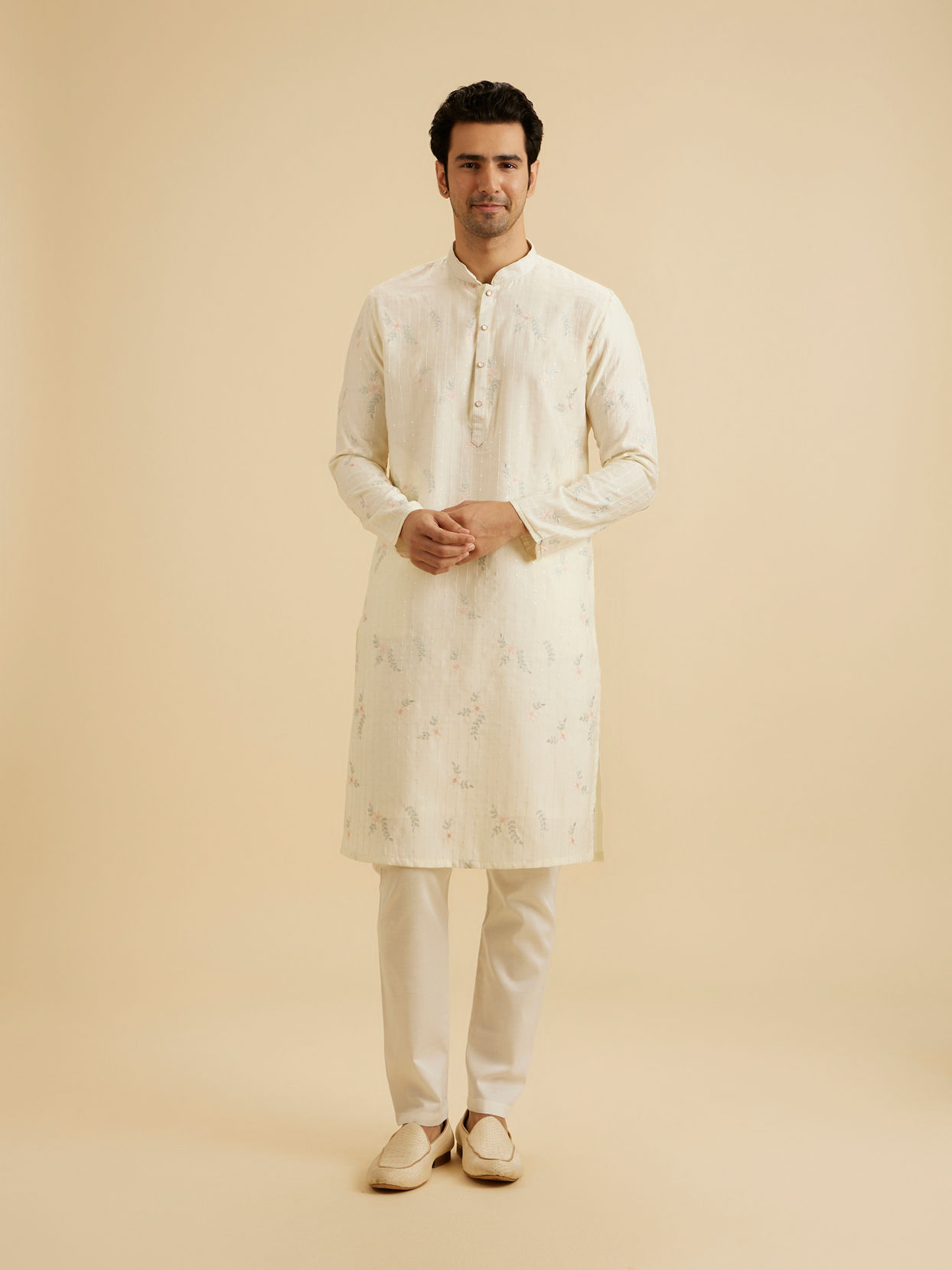 Manyavar Men Graceful Warm White Kurta Pajama