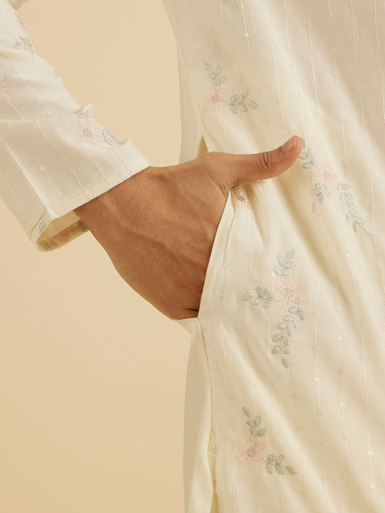 Manyavar Men Graceful Warm White Kurta Pajama