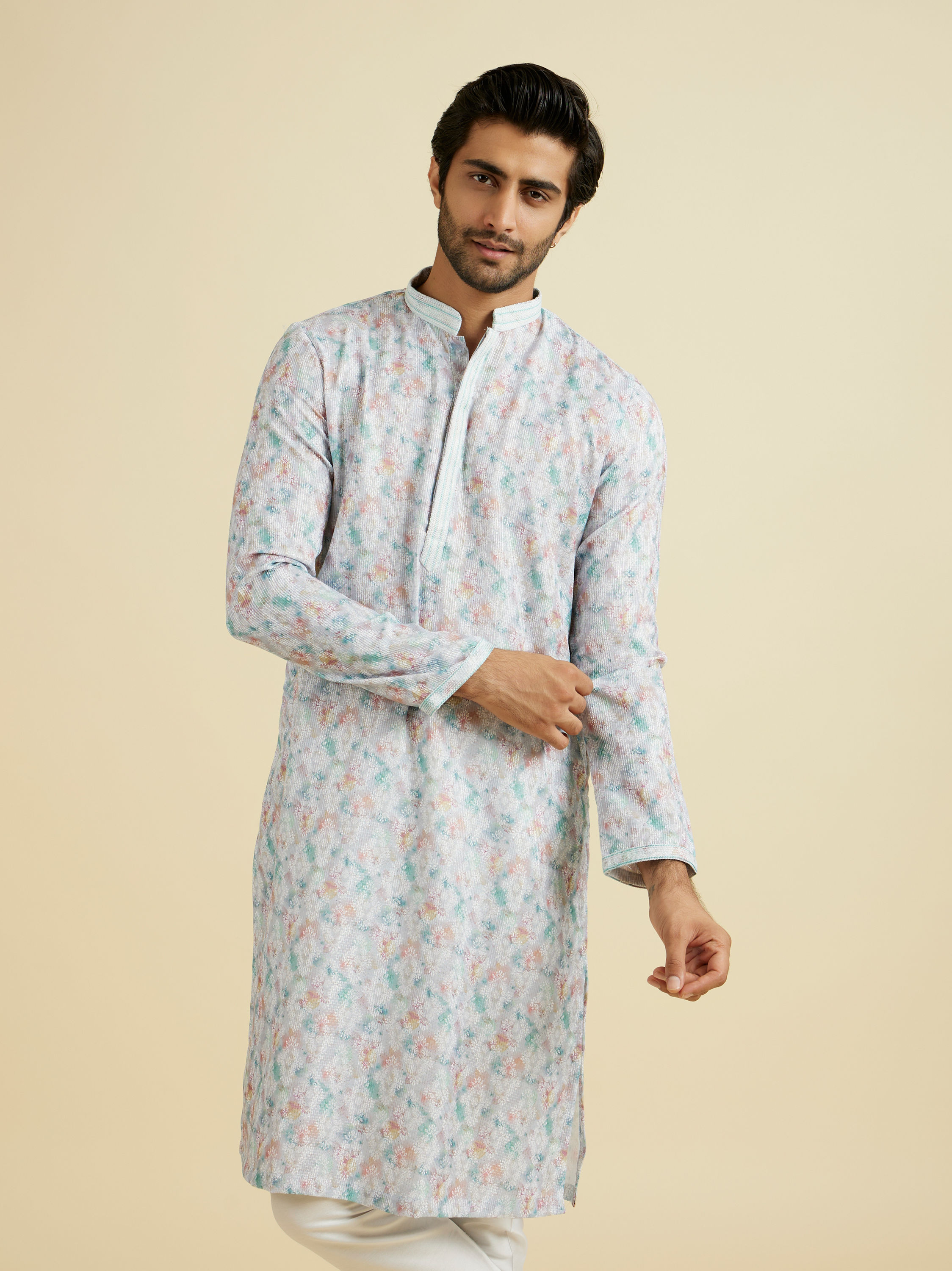 Manyavar Men Grey Elegance Kurta Pajama