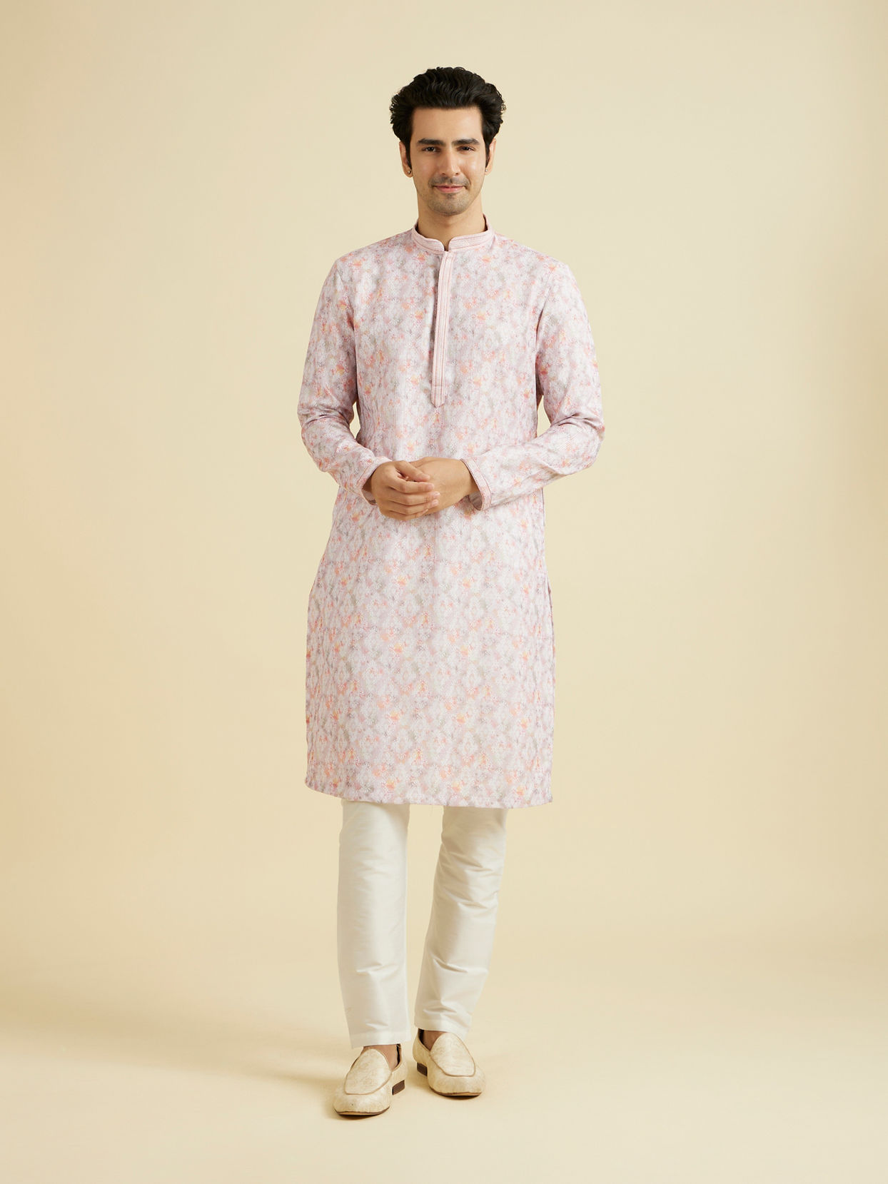 Manyavar Men Glamorous Pink Kurta Pajama Ensemble